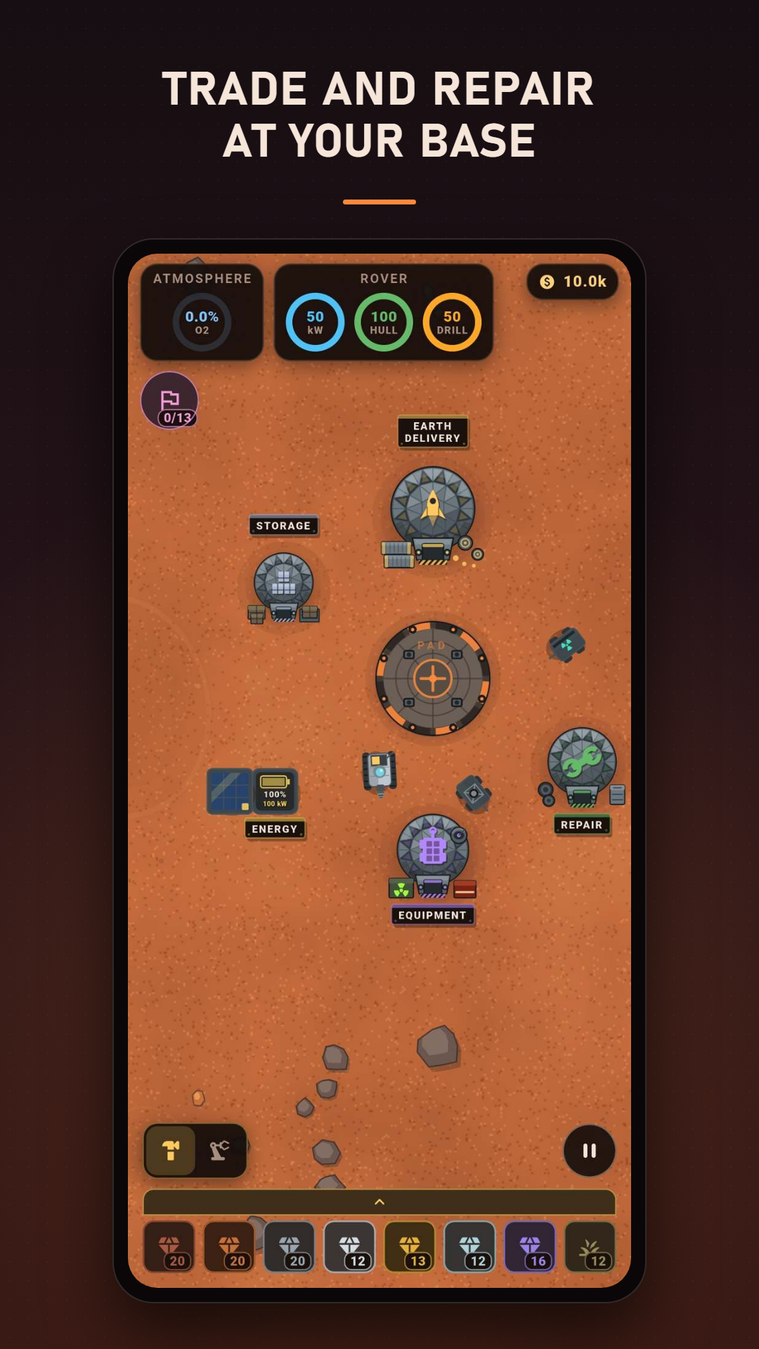 The home base — landing pad, storage, equipment, repair and Earth delivery domes