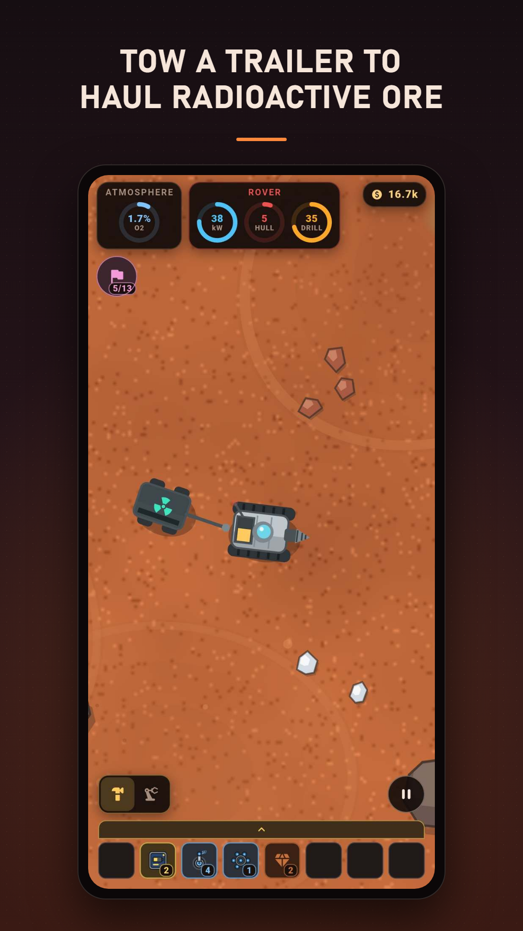 A shielded hopper trailer towed behind the rover to haul radioactive ore