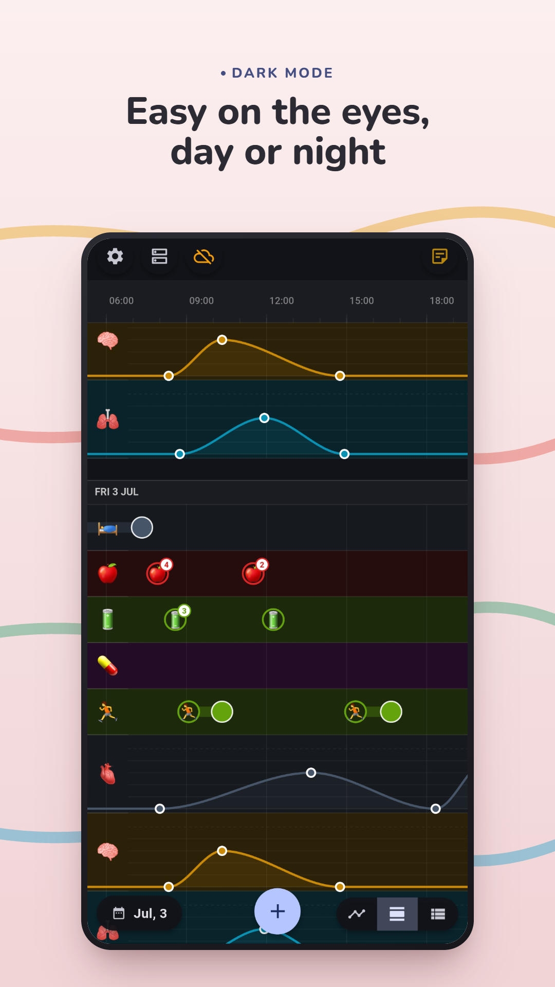 The timeline in dark mode