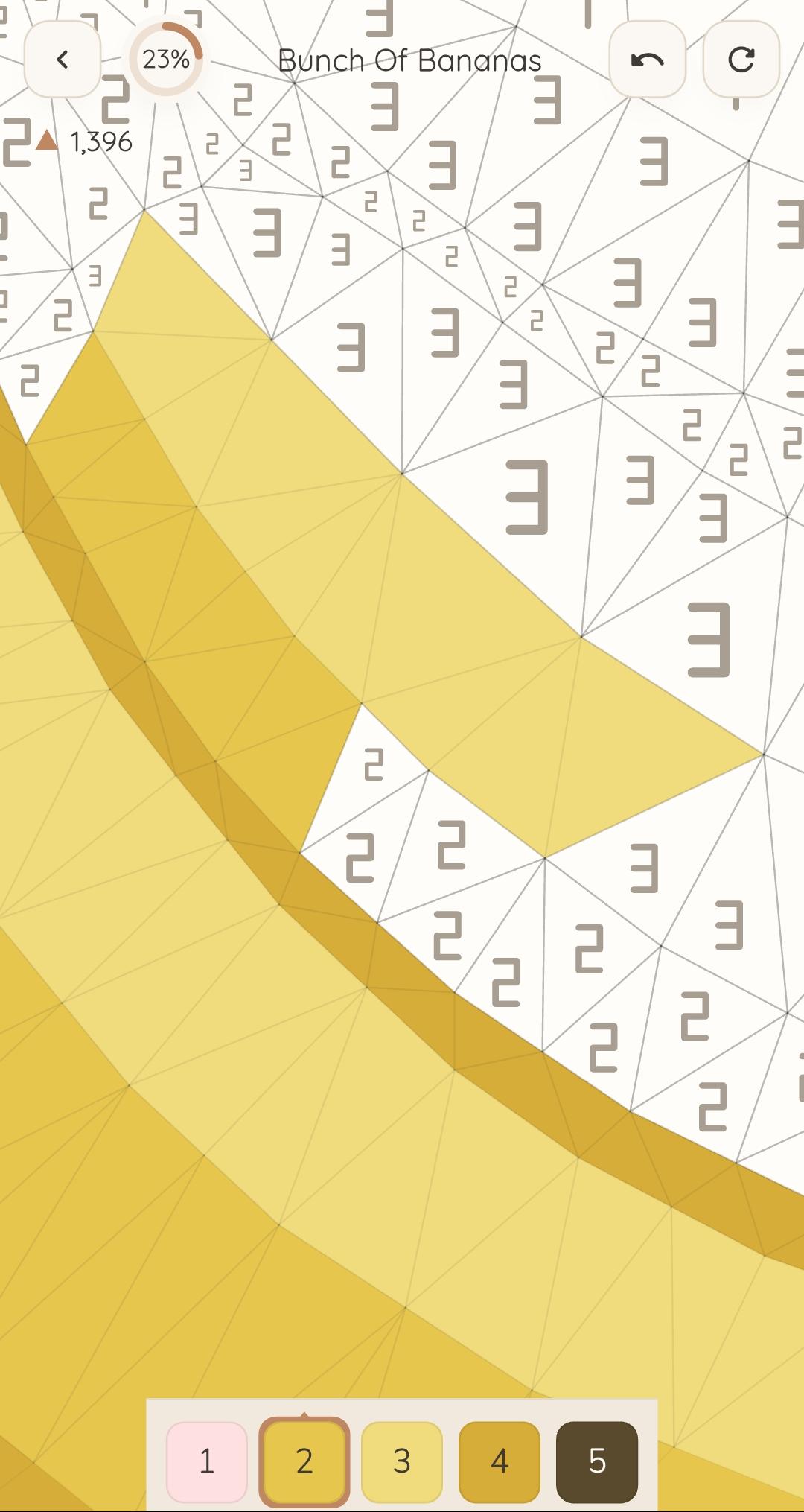 Coloring a low-poly bunch of bananas, with numbered triangles